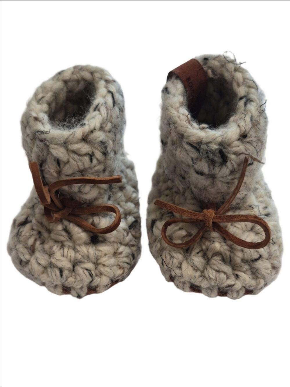 Rough Bark Knits Handmade Fleece Lined Baby Booties Neutral Oatmeal 4”